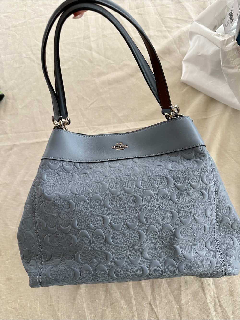 Coach Gray Signature Embossed Leather Shoulder Bag